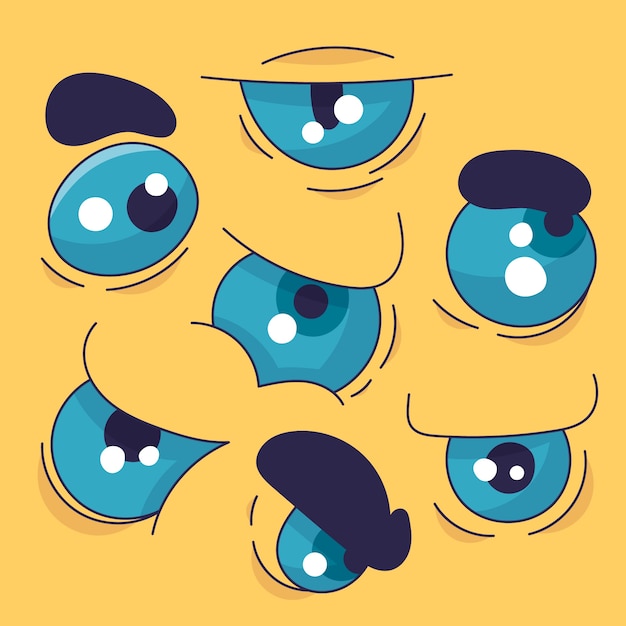 Free vector hand drawn blue eyes cartoon illustration