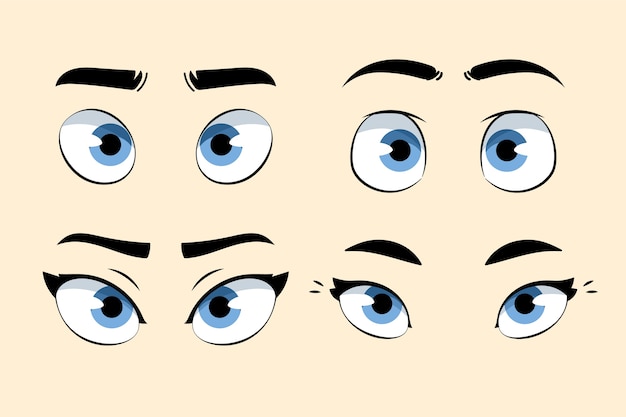 Free vector hand drawn blue eyes cartoon illustration