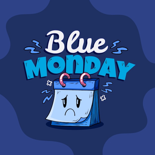 Free vector hand drawn blue monday text illustration