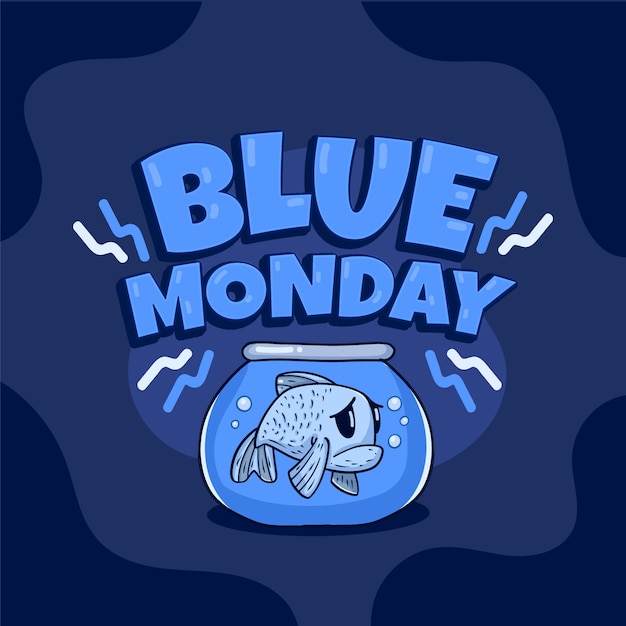 Hand drawn blue monday text illustration