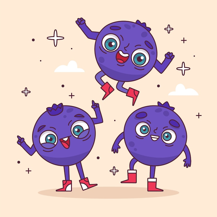 無料Vector 手描きのブルーベリー漫画イラスト