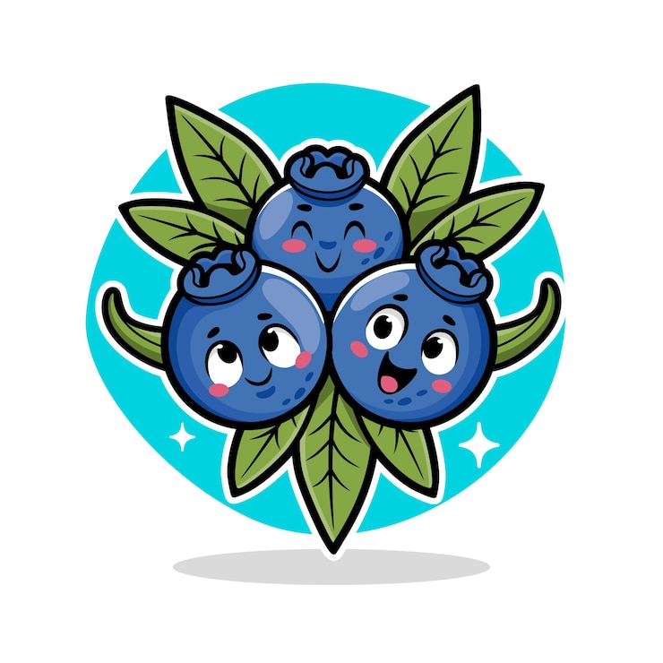 無料Vector 手描きブルーベリー漫画イラスト