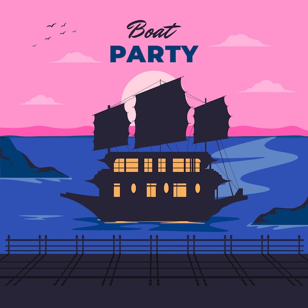 Hand drawn boat party illustrated