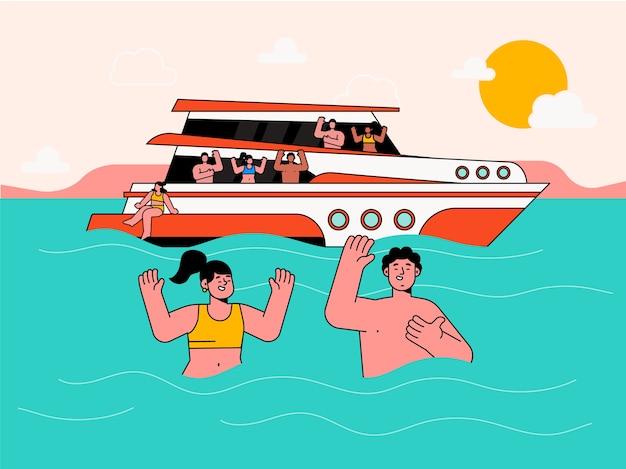 Free vector hand drawn boat party illustration