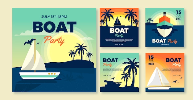 Hand drawn boat party instagram post template