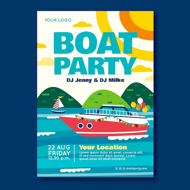 Hand drawn boat party invitation