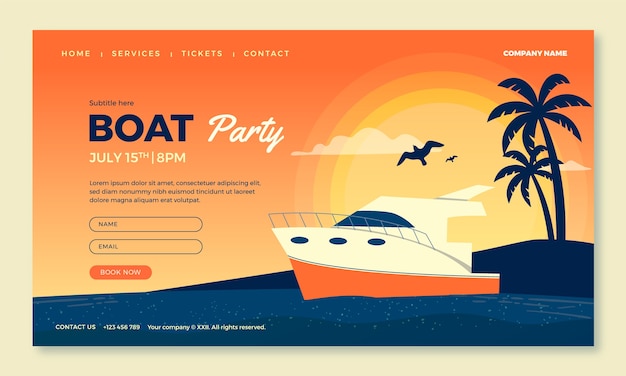 Hand drawn boat party landing page template