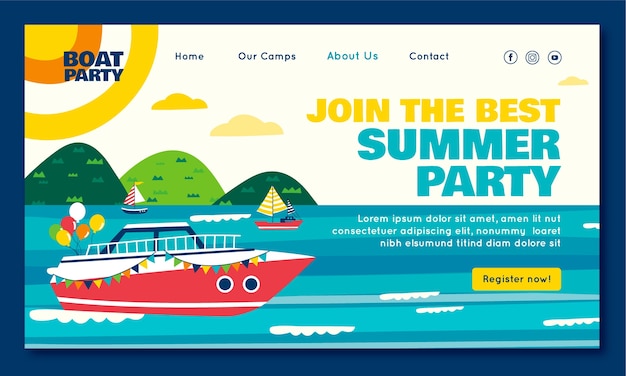 Hand drawn boat party landing page