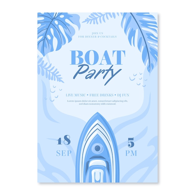 Free vector hand drawn boat party poster template