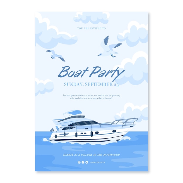 Free vector hand drawn boat party poster template