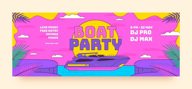 Hand drawn boat party social media cover template