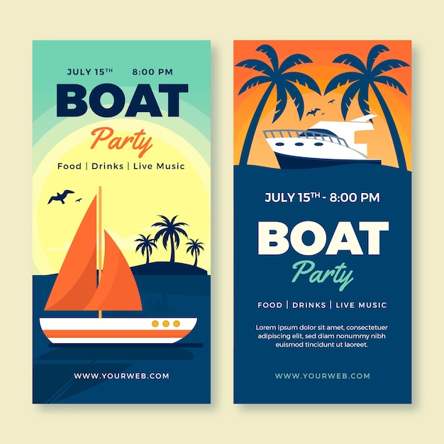 Free vector hand drawn boat party vertical banner template