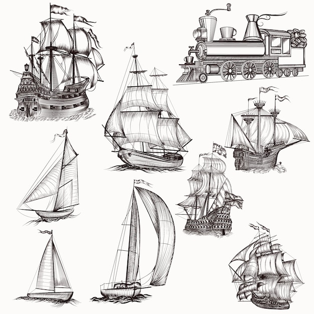 Hand drawn boats collection