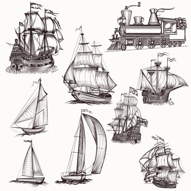 Hand drawn boats collection