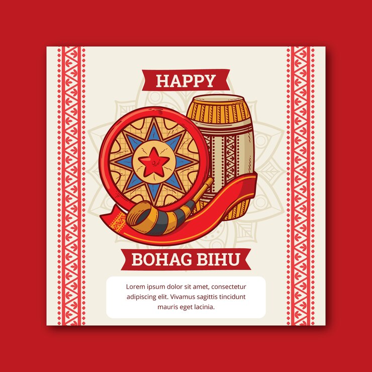 Free Vector hand drawn bohag bihu greeting card template