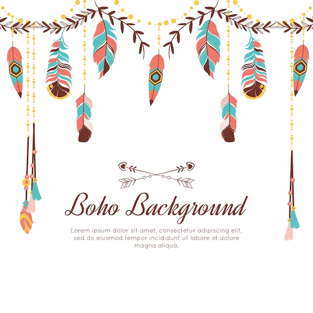 Hand drawn boho background with feathers