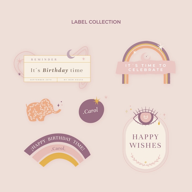 Free vector hand drawn boho birthday badges