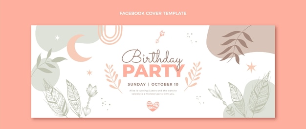 hand drawn boho birthday facebook cover