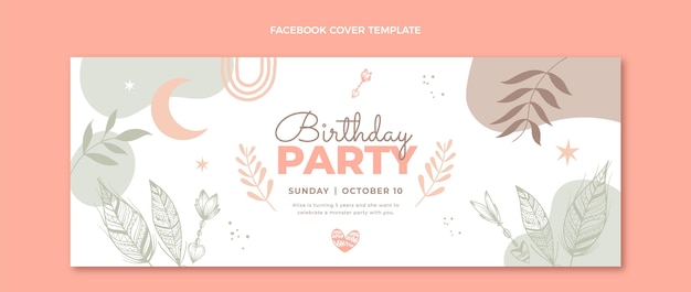 Hand drawn boho birthday facebook cover