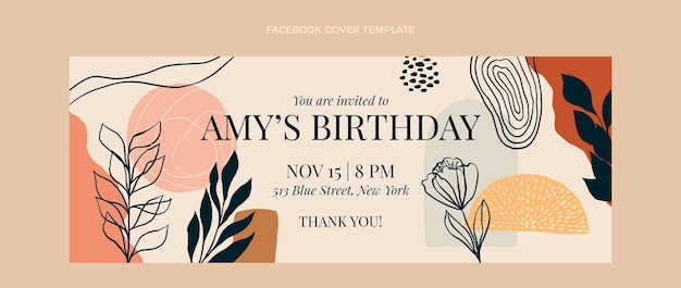 Hand drawn boho birthday facebook cover