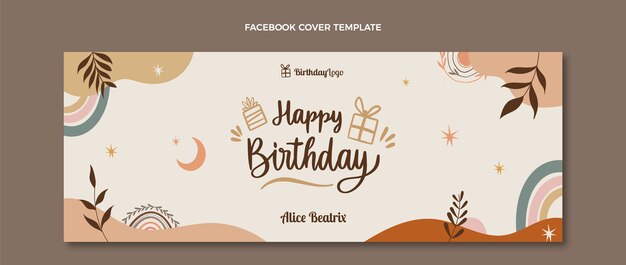 Нарисованная рукой обложка facebook для дня рождения в стиле бохо