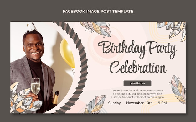 無料ベクター 手描きの自由奔放に生きる誕生日のfacebook