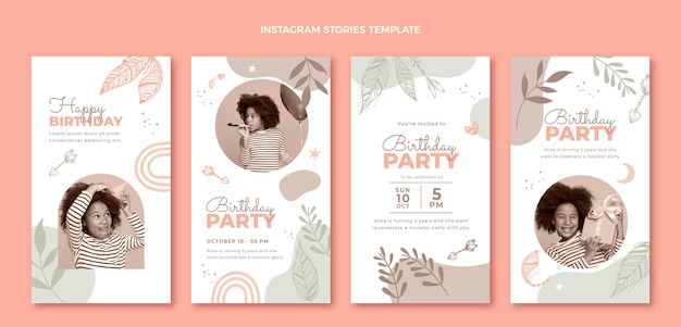 hand drawn boho birthday ig stories