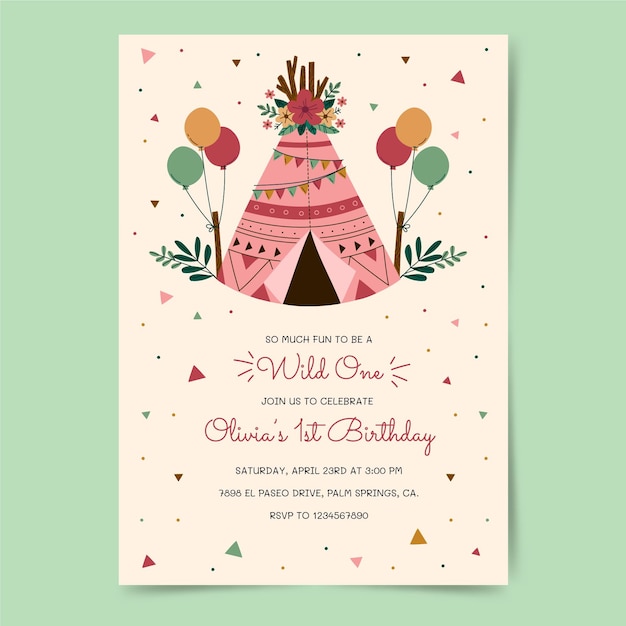 Free vector hand drawn boho birthday invitation template