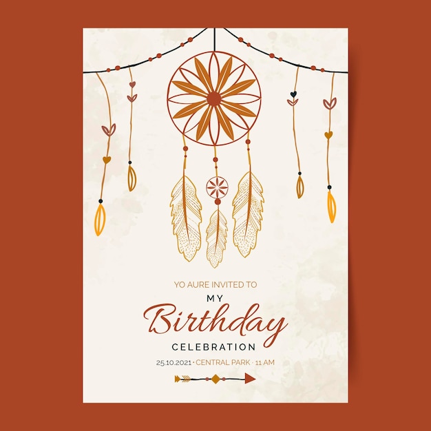 Free vector hand drawn boho birthday invitation template