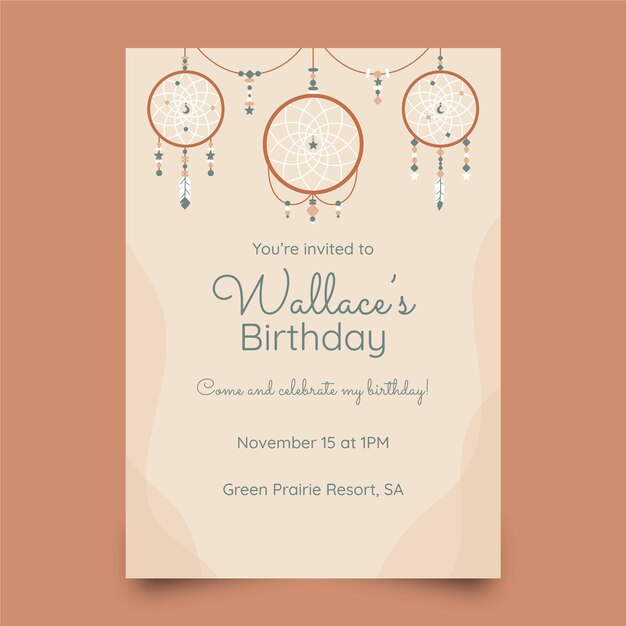 Free vector hand drawn boho birthday invitation template