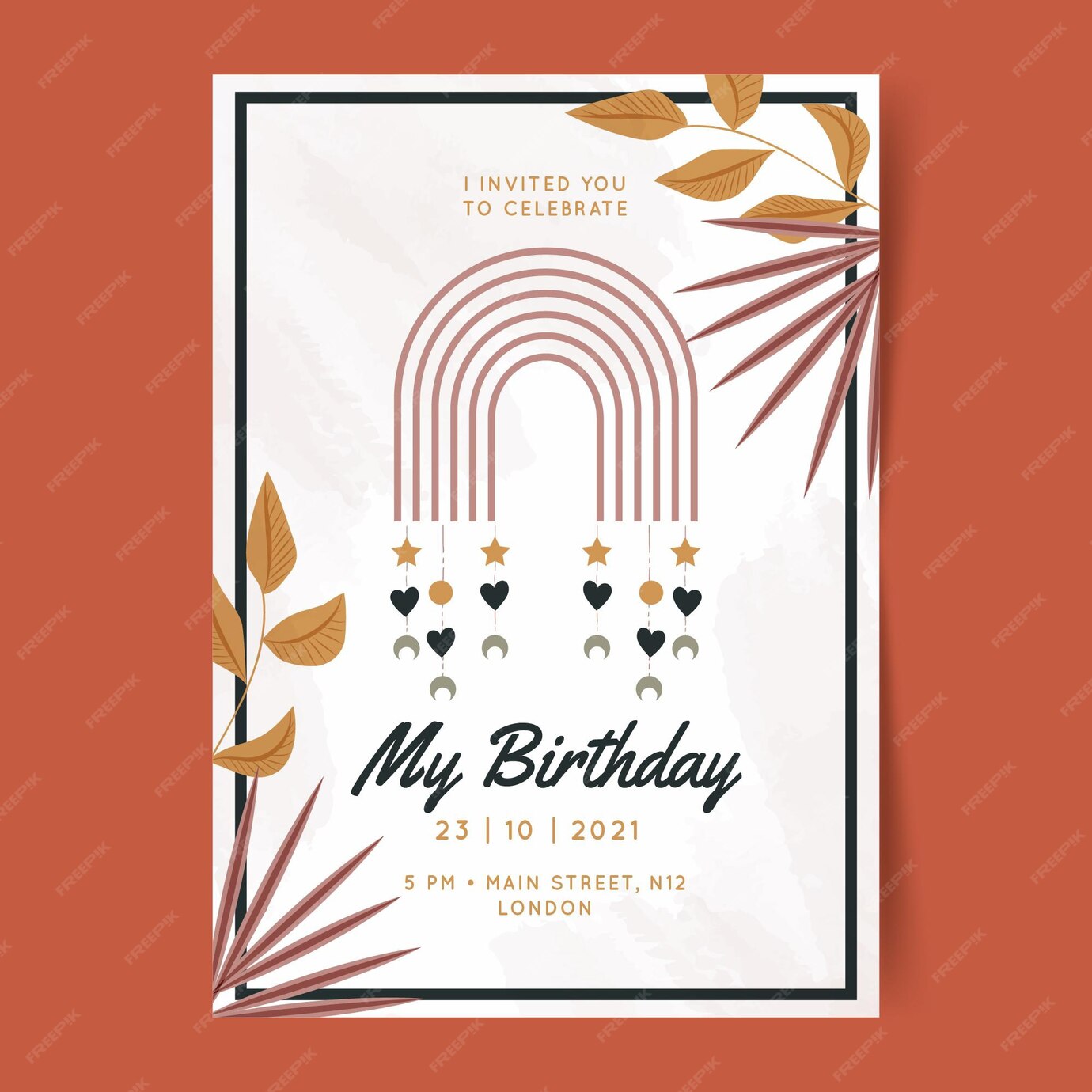 free-vector-hand-drawn-boho-birthday-invitation-template