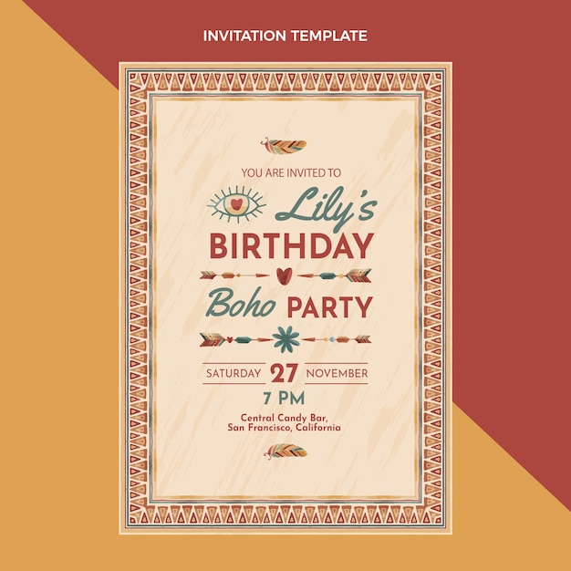 Hand drawn boho birthday invitation