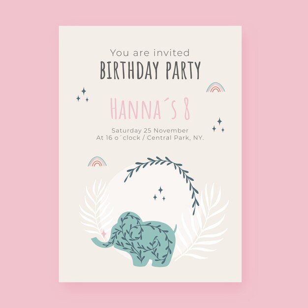 Hand drawn boho birthday invitation