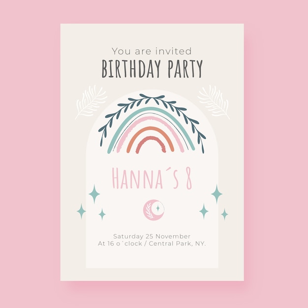 Hand drawn boho birthday invitation