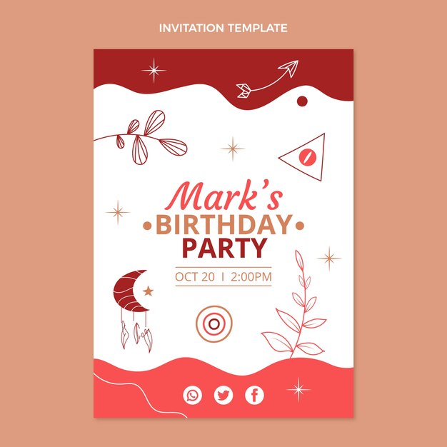 Hand drawn boho birthday invitation