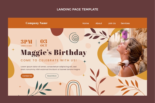 Hand drawn boho birthday landing page