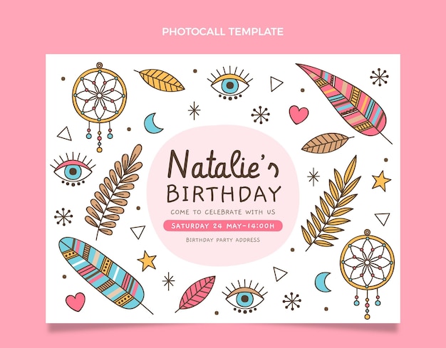 Free vector hand drawn boho birthday photocall template