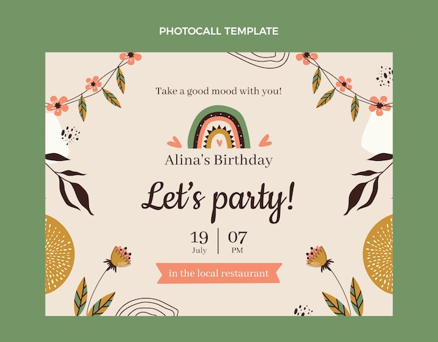 Hand drawn boho birthday photocall template