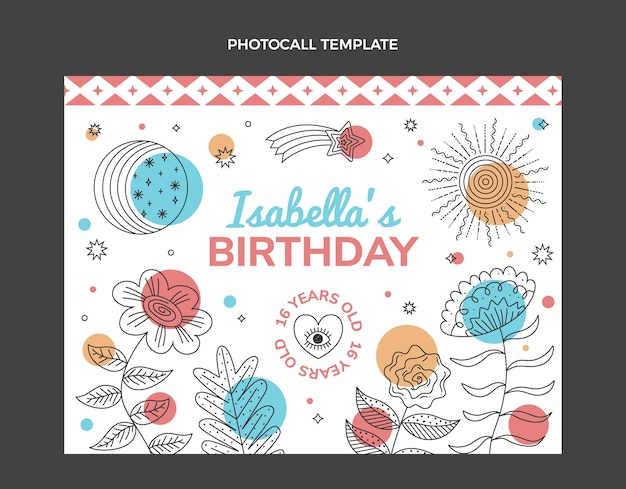 Hand drawn boho birthday photocall