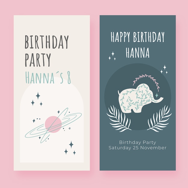 Free vector hand drawn boho birthday vertical banners