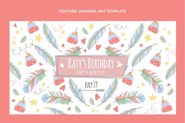 Vettore gratuito arte del canale youtube di compleanno boho disegnato a mano