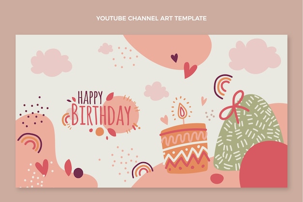 Vettore gratuito arte del canale youtube di compleanno boho disegnato a mano