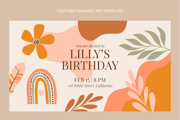 無料ベクター 手描きの自由奔放に生きる誕生日のyoutubeチャンネルアート