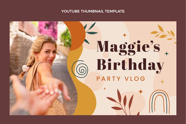 Free vector hand drawn boho birthday youtube thumbnail