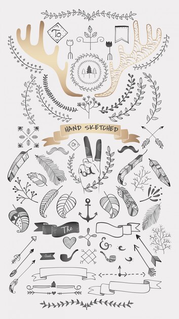 Hand drawn boho doodle element  vectors collection