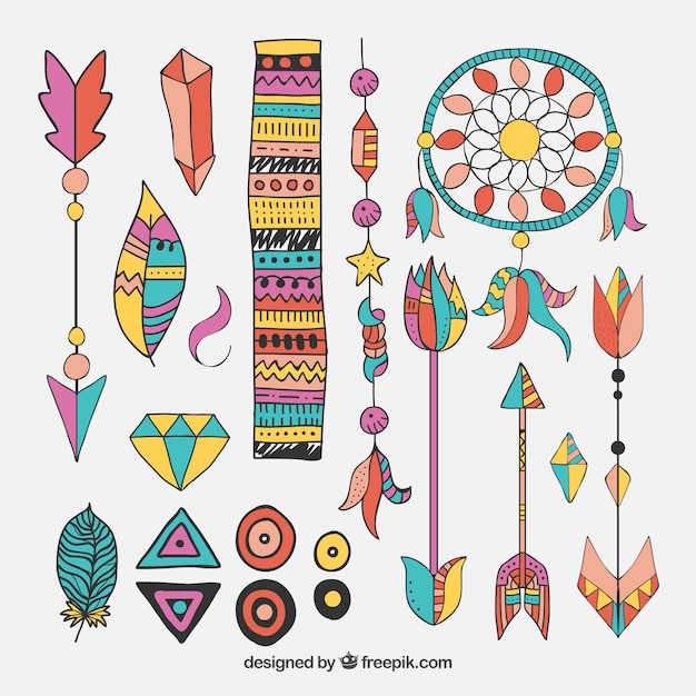 Free vector hand drawn boho element collection