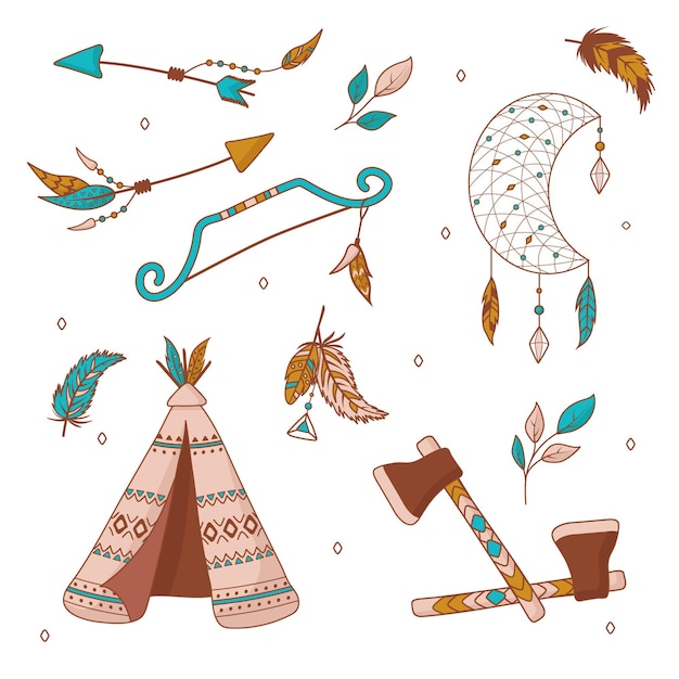 Free vector hand drawn boho element collection