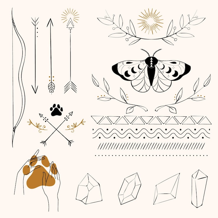 Free Vector hand drawn boho element collection