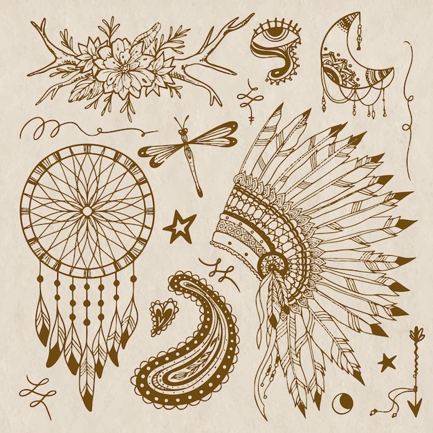 Free vector hand drawn boho element collection