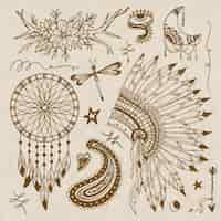 Free vector hand drawn boho element collection